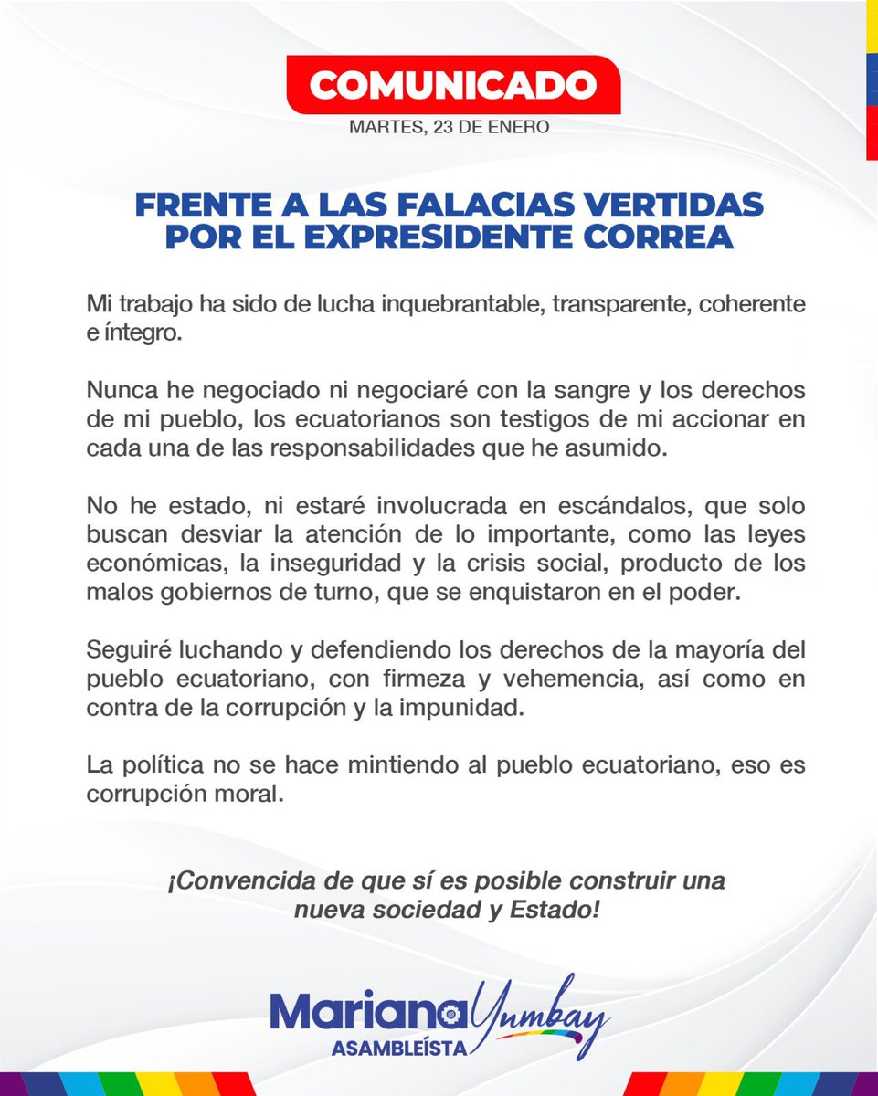 MYumbay's tweet photo. La política no se hace mintiendo al pueblo ecuatoriano, eso se llama corrupción moral. Mi trabajo ha sido de lucha inquebrantable, transparente, coherente e íntegro. Nunca he negociado ni negociaré con la sangre y los derechos de mi pueblo y por eso camino con la frente en alto! https://t.co/xVGJNWFrvL