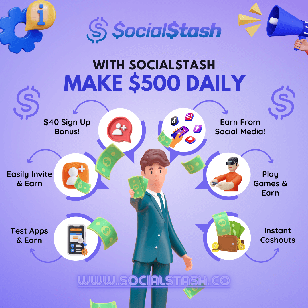 Poet_Contagious's tweet photo. With SocialStash, you can make $500 daily! I've already made $9,753, and you can too. Play games, test apps, invite friends, and post on social media to earn real cash. Signup now for a $40 bonus! https://t.co/pRebdNSVEk #SocialStash #trend #trending https://t.co/OA0VLE1kBG