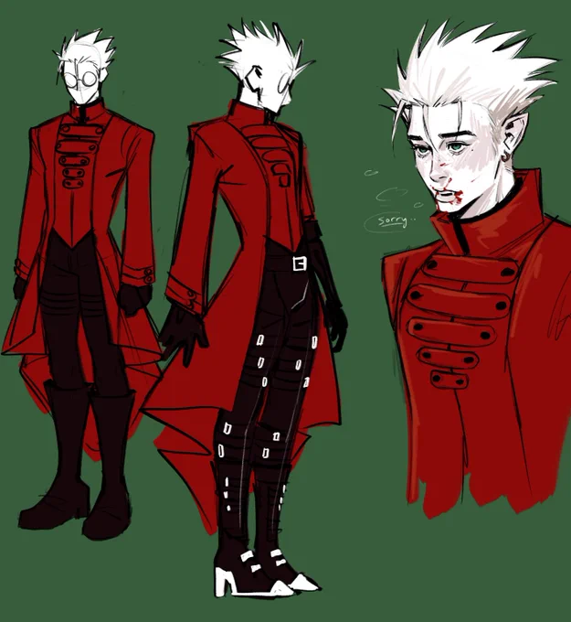 trigun vampire au brainstorming. also finally nailed a design for vash cuz i saw an outfit on Pinterest and was immediately inspired 