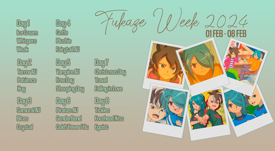 💚💙Hello everyone! Finally ready to announce the prompt list for this FuKaze week!! The week takes place from February 1st to February 8th. Likes or/and RTs are appreciate💙💚