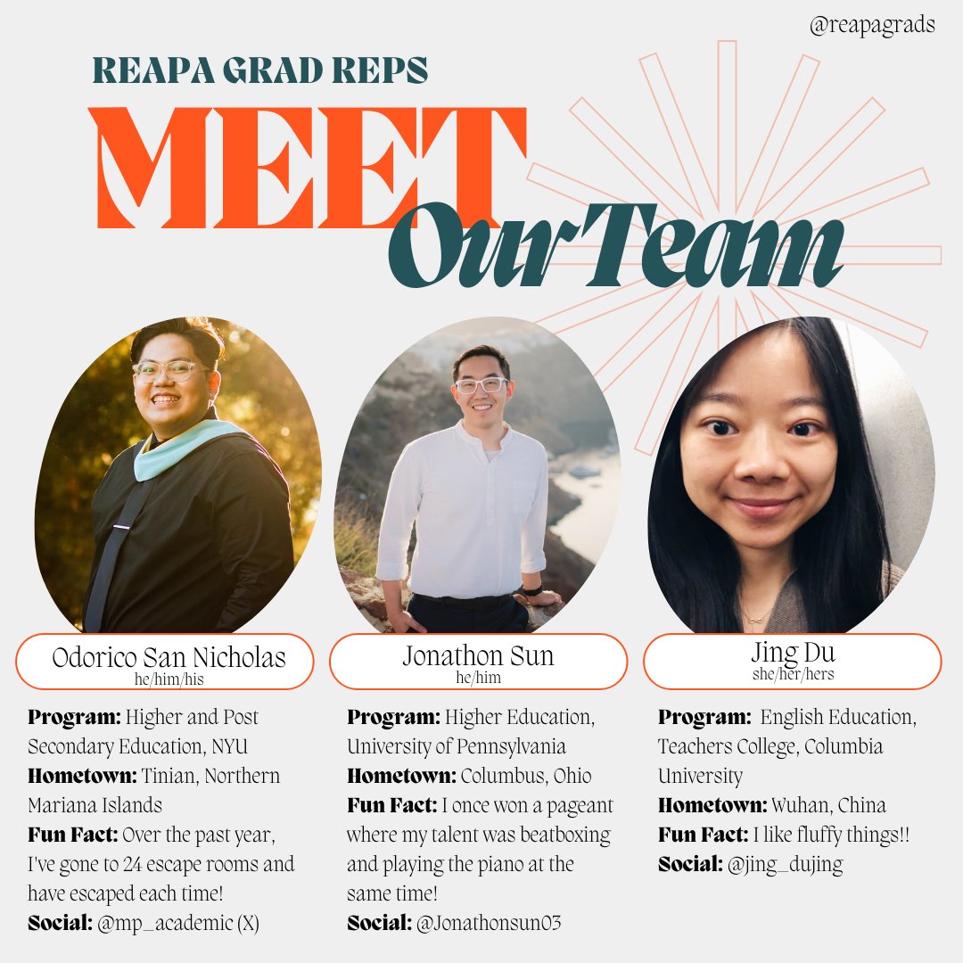 AERA-REAPA Graduate Students (@reapagrads) on Twitter photo Let's give a shoutout to our amazing team of graduate reps! If you're ever wondering who are the faces behind our work and programming, here they are! Be on the lookout for our next event coming up soon! <a href="/REAPA_SIG/">AERA REAPA-SIG</a> <a href="/AERA_EdResearch/">AERA</a> <a href="/AERA_Grads/">AERA Grad Students</a> Let's give a shoutout to our amazing team of graduate reps! If you're ever wondering who are the faces behind our work and programming, here they are! Be on the lookout for our next event coming up soon! <a href="/REAPA_SIG/">AERA REAPA-SIG</a> <a href="/AERA_EdResearch/">AERA</a> <a href="/AERA_Grads/">AERA Grad Students</a>
