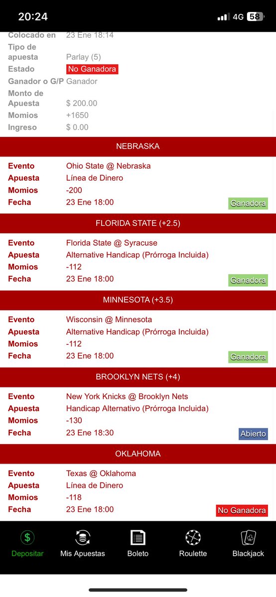 alexher007's tweet photo. Se cobra bro yo tuve que poner todas en vivo por q tuve q ir a meter mis  últimos 200 :/ y era Texas -1 o Oklahoma ML, no pensé q ganara Texas por el +5😔 que perro parlay 👍🏻 https://t.co/M6MbHAeKpE