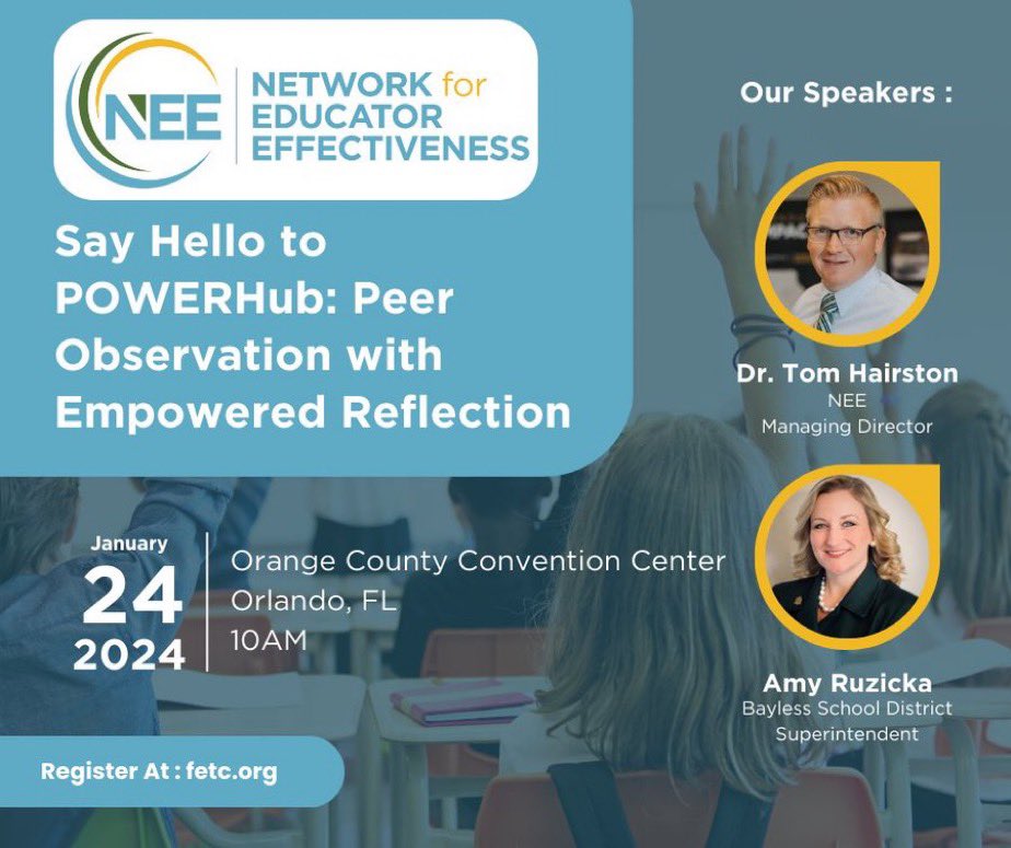At #FETC24? Come learn about @BaylessSchools teacher leadership journey & our work with NEE POWERHub, a peer observation tool that simplifies collaboration to support, grow, and retain teachers.