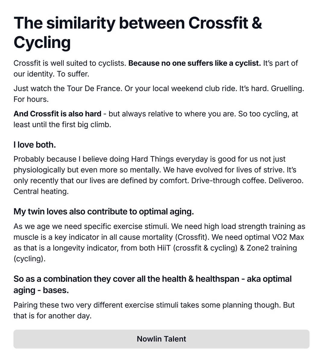 The similarity between Crossfit &amp; Cycling