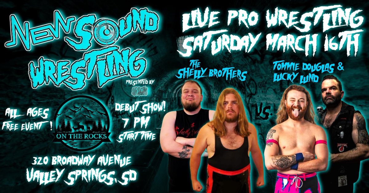 Here's another soundbite of what is sure to be a stellar Saturday night at New Sound Wrestling | LIVE at On The Rocks | Valley Springs.

The hottest tag team in South Dakota, The Shelly Brothers, will bang heads with "Bodacious" Tommie Douglas and "The Outlaw King” Lucky Lund.