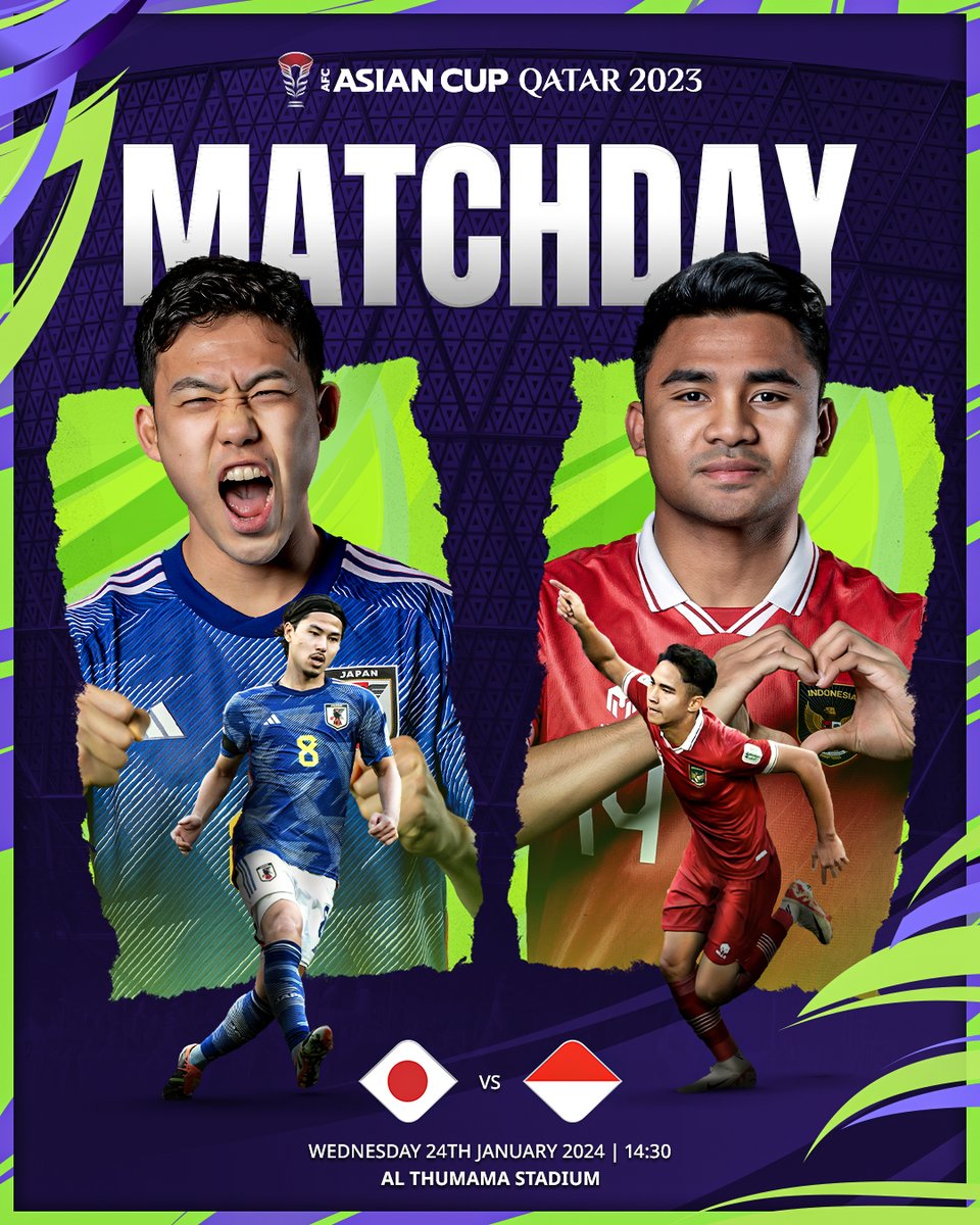 ✨ 𝐌𝐀𝐓𝐂𝐇𝐃𝐀𝐘 ✨

🇯🇵 Japan 🆚 Indonesia 🇮🇩

It's a 𝙢𝙖𝙨𝙨𝙞𝙫𝙚 match in Group D as both sides aim for the Round of 16! 

📺 Watch Live gtly.to/JcAMvr84J

#AsianCup2023 | #HayyaAsia | #JPNvIDN