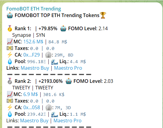 Reminder that we are still pulling daily bangers in #ETH with a trending channel on fire ! 

t.me/FomobotETHTren…