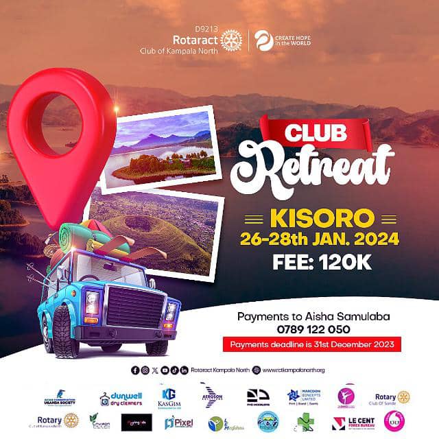 Rotaract Kampala North (@kanosug) on Twitter photo The long weekend is just a stone throw away, how will you be spending your long weekend? 
For us, we are traveling to Kisoro for our club retreat, an opportunity to reflect on how the RY has so far been and also bond more with each other. 
#KANOsRetreat24 #TwendeKisoro The long weekend is just a stone throw away, how will you be spending your long weekend? 
For us, we are traveling to Kisoro for our club retreat, an opportunity to reflect on how the RY has so far been and also bond more with each other. 
#KANOsRetreat24 #TwendeKisoro