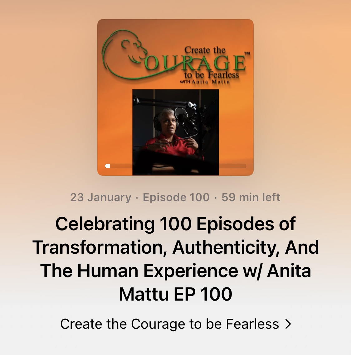 Today is the 100th podcast Episode.
Please do share like and subscribe to the podcast and YouTubes channel
Click to listen here.
apple.co/3Kcwwtd

#CentenaryEpisode #createthecouragetobefearlesspodcast
 #EmotionalMastery #PodcastLove
#PersonalGrowth #PodcastMilestone