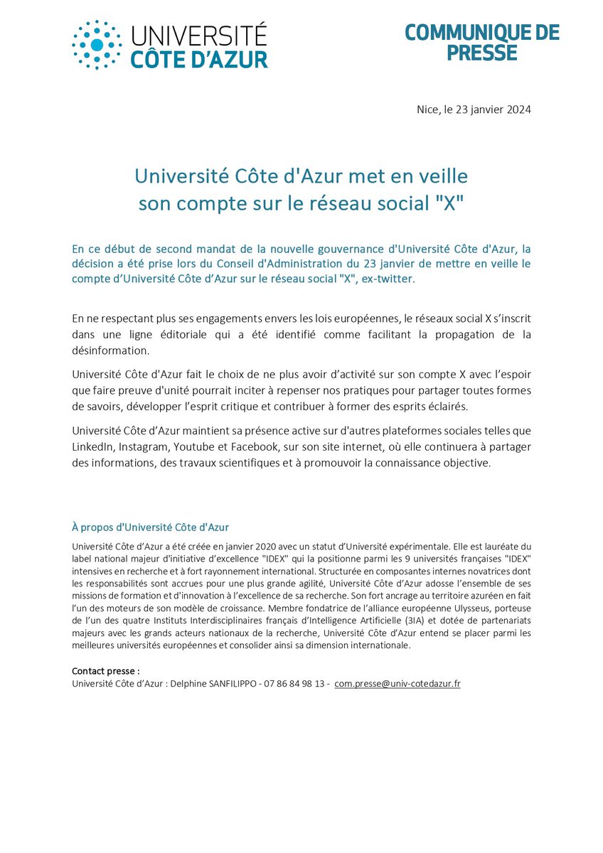 UniCA Médecine Santé (@unica_medecine) on Twitter photo <a href="/UniCA_Medecine/">UniCA Médecine Santé</a> suspend son activité sur X avec l’espoir que faire preuve d'unité pourrait inciter à repenser nos pratiques pour partager toutes formes de savoirs, développer l’esprit critique et contribuer à former des esprits éclairés. <a href="/UniCA_Medecine/">UniCA Médecine Santé</a> suspend son activité sur X avec l’espoir que faire preuve d'unité pourrait inciter à repenser nos pratiques pour partager toutes formes de savoirs, développer l’esprit critique et contribuer à former des esprits éclairés.