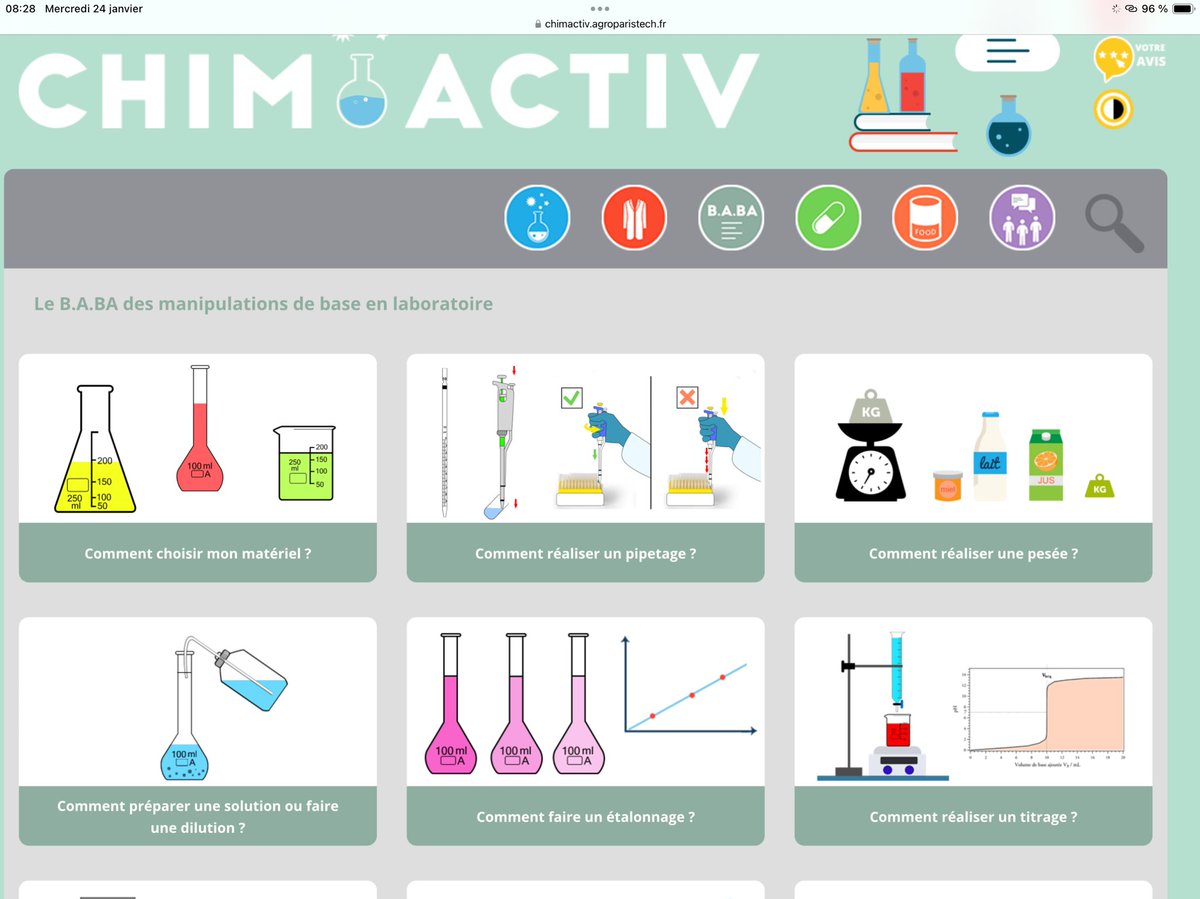 À l’occasion des #Jirec2024, de la #chimie cette semaine avec le site CHIMACTIV qui propose le B.A.BA des manipulations de base au laboratoire, à proposer aux élèves du 2nd degré et dans le supérieur. 
🧪 chimactiv.agroparistech.fr/fr/bases
<a href="/AgroParisTech/">AgroParisTech</a> @ENS_ParisSaclay