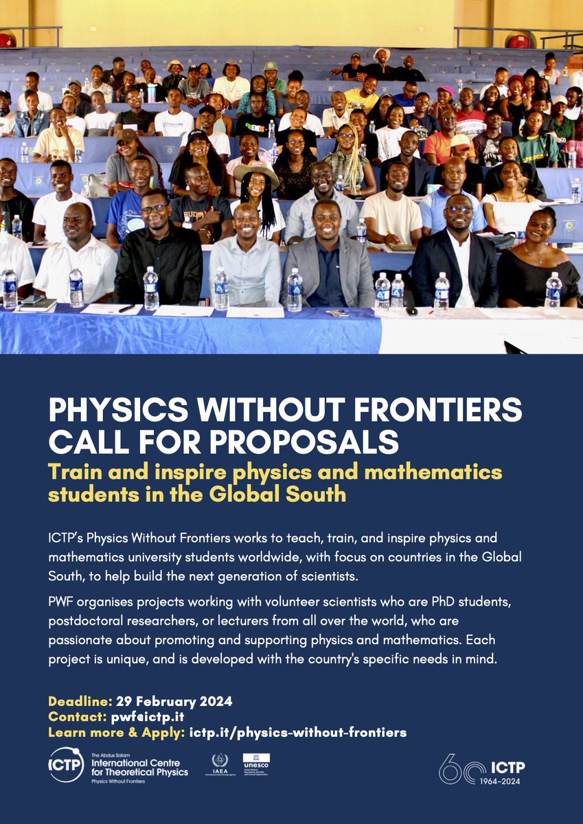 We are very excited to announce our Physics Without Frontiers 2024 call for applications is open! 
ictp.it/home/physics-w…
Please share with your networks!
