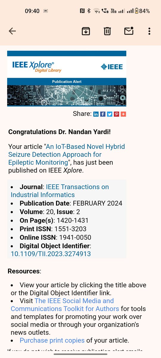Happy that 'An IoT based Novel Hybrid Seizure Detection Approach for Epileptic Monitoring': AI based algorithm, has been published in IEEE Explore- Congrats team Happy to be a founder member of ILAE Neurotechnology section now functional #ILAE #ILAEneurotechnology #epilepsy