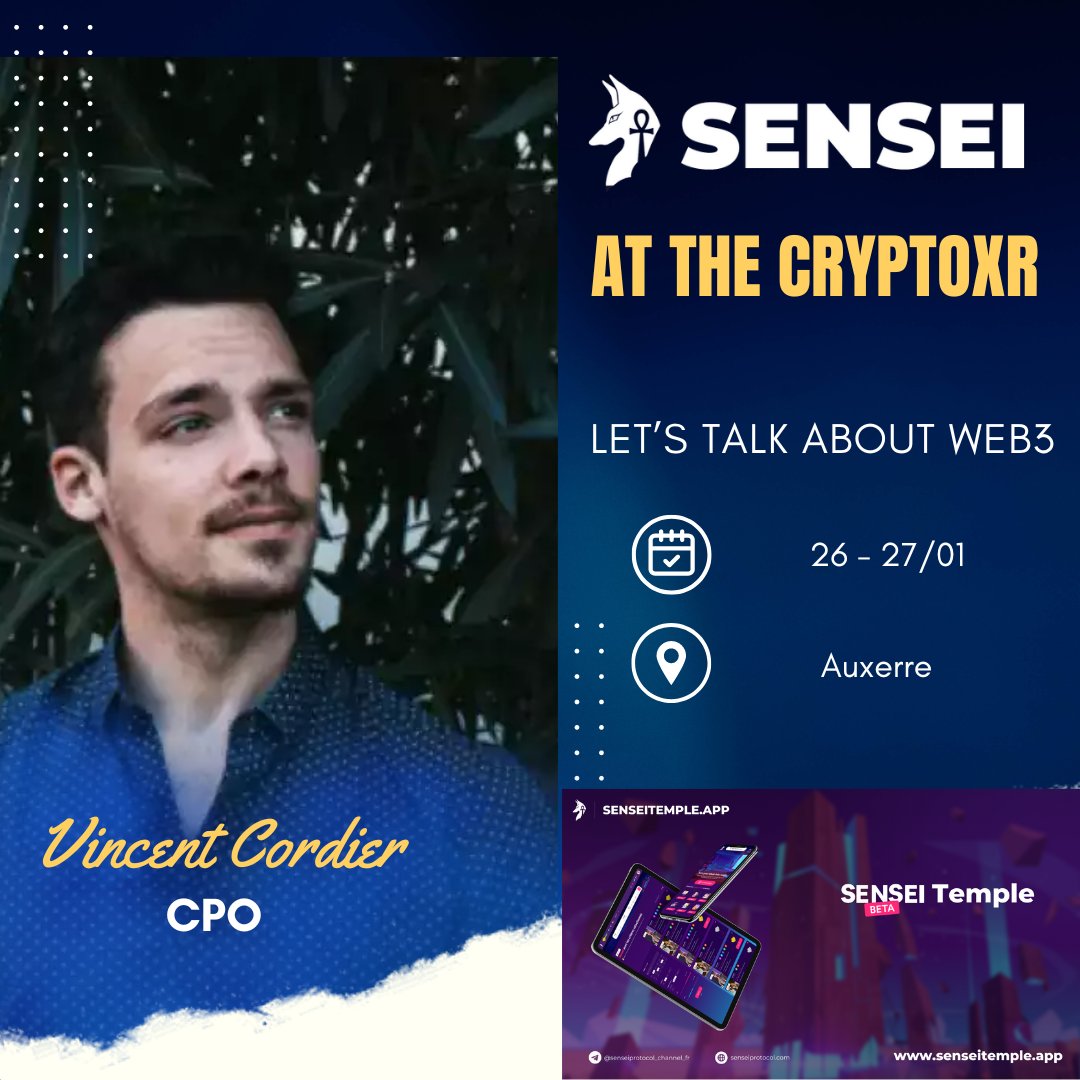 Hey Nakamas!

Our #CPO, <a href="/gomucrypto/">Nakama Gomu 🇫🇷 $ensei 💎💫⛩</a>  will be at the #CryptoXR event. Meet him there to discuss #sensei and #WEB3!