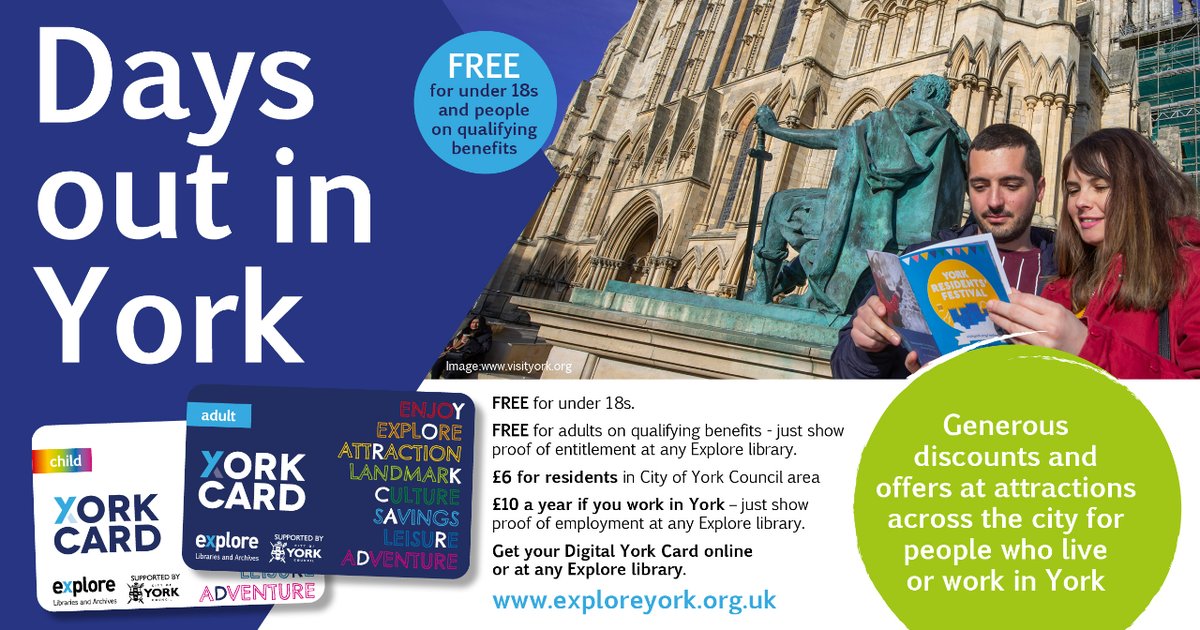 We’re not here anymore – formerly @YorkLibrariesUK (@yorklibrariesuk) on Twitter photo This coming weekend is a fantastic opportunity to #explore our amazing city. Make sure you have your #YorkCard ready. Buy or renew yours online or pop into any #Explore library.
#ExploreTogether #MakeADifference #OnlyInYork #SupportExplore <a href="/VisitYork/">✨ Visit York ✨</a>
↘️ exploreyork.org.uk/yorkcard/ This coming weekend is a fantastic opportunity to #explore our amazing city. Make sure you have your #YorkCard ready. Buy or renew yours online or pop into any #Explore library.
#ExploreTogether #MakeADifference #OnlyInYork #SupportExplore <a href="/VisitYork/">✨ Visit York ✨</a>
↘️ exploreyork.org.uk/yorkcard/