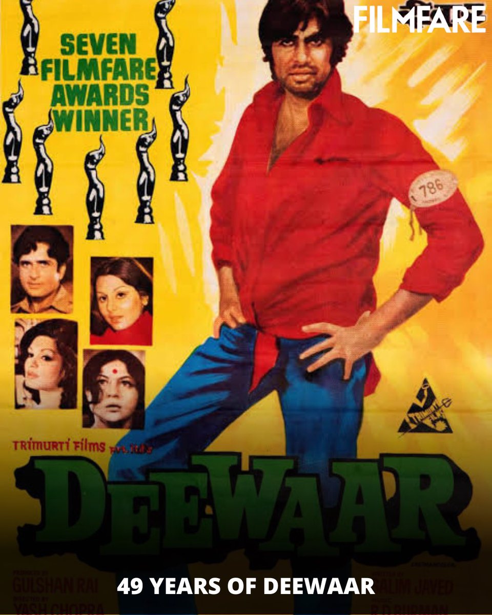 #Deewaar, starring an ensemble cast of #ShashiKapoor, #AmitabhBachchan, #NeetuSingh, #NirupaRoy, #ParveenBabi, #Iftekhar, #MadanPuri, #SatyenKappu and #ManmohanKrishna, was released 49 years ago today. 🎬