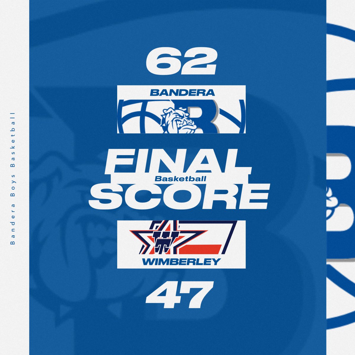 Bulldogs take down Wimberley at home in a huge district win, marking Bandera’s first win over the Texans since Feb. 8, 2014! Proud of our guys!! What an effort! #FAMILY