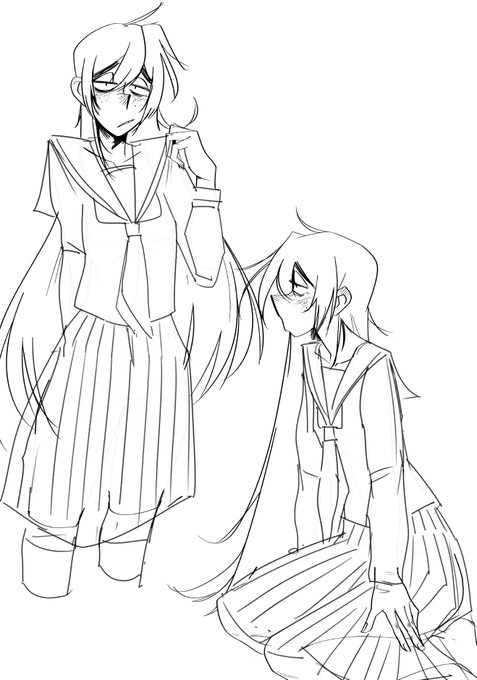 前描いたうちの子の清書に制服を着せただけのラフ