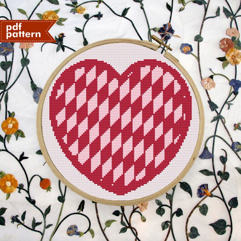 #etsy shop: Red Pink Checker Love Heart Valentines Day Cross Stitch Pattern PDF ONLY Small Mini Embroidery Pattern 100x100 Stitch DIY Hobby Holiday Cute etsy.me/3SvqStl #birthday #valentinesday #crossstitch #crossstitchpattern #pdfpattern #embroiderypdf #heartcrossstitch