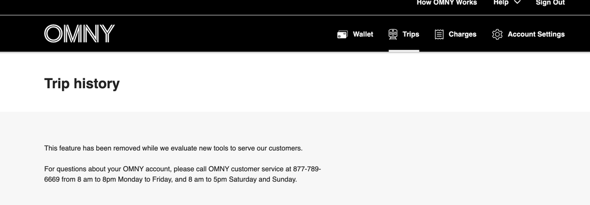 i_be_coding_yo's tweet photo. @OMNY_Info 
Why just turn off a feature while you investigate new ones? It makes for extremely poor UX. The ability to check ride history is not only a major feature but an essential one. Let  OMNI users check their trip history. https://t.co/ydnxJ0avKe
