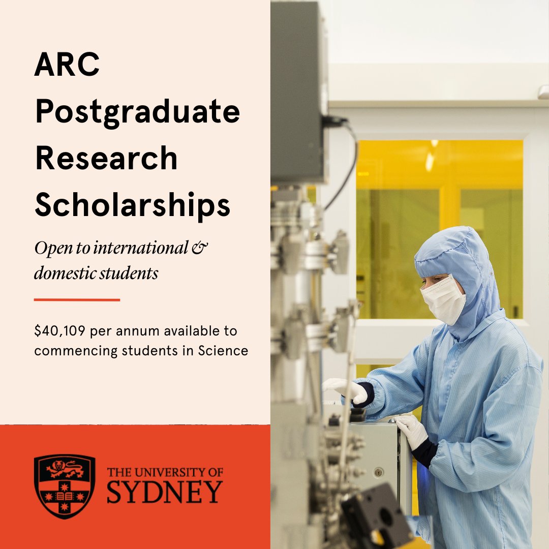 ARC postgrad scholarships are available to students who have an unconditional offer of admission or are currently enrolled to study a Masters by Research or PhD within the Faculty of Science at <a href="/Sydney_Uni/">University of Sydney</a>. Applications close 9 Feb. Learn more: bit.ly/426Zllb
#phdchat