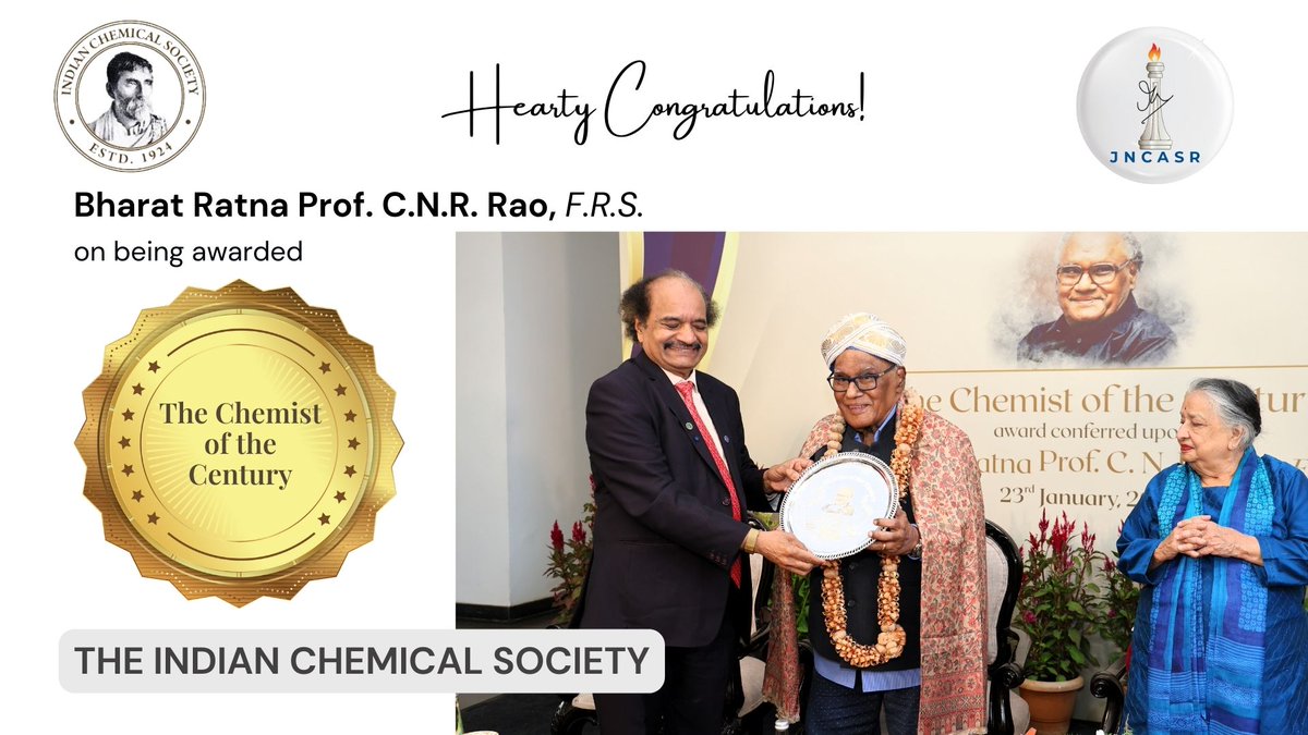 A momentous occasion to witness Prof. #CNR_Rao, F.R.S., being awarded 'The Chemist of the Century' by the @indianchemsoc as part of its centenary year celebrations. @IndiaDST