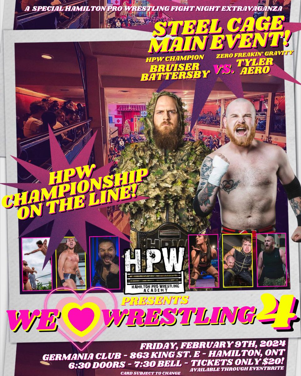 🚨Match Announcement🚨 STEEL CAGE - HPW CHAMPIONSHIP! Tyler Aero vs HPW Champion Bruiser Battersby (c) eventbrite.com/e/hpw-we-heart… A match over a year in the making. Can Aero make history & become the first ever x2 HPW Champion? Or will Battersby prove he is top of food chain?