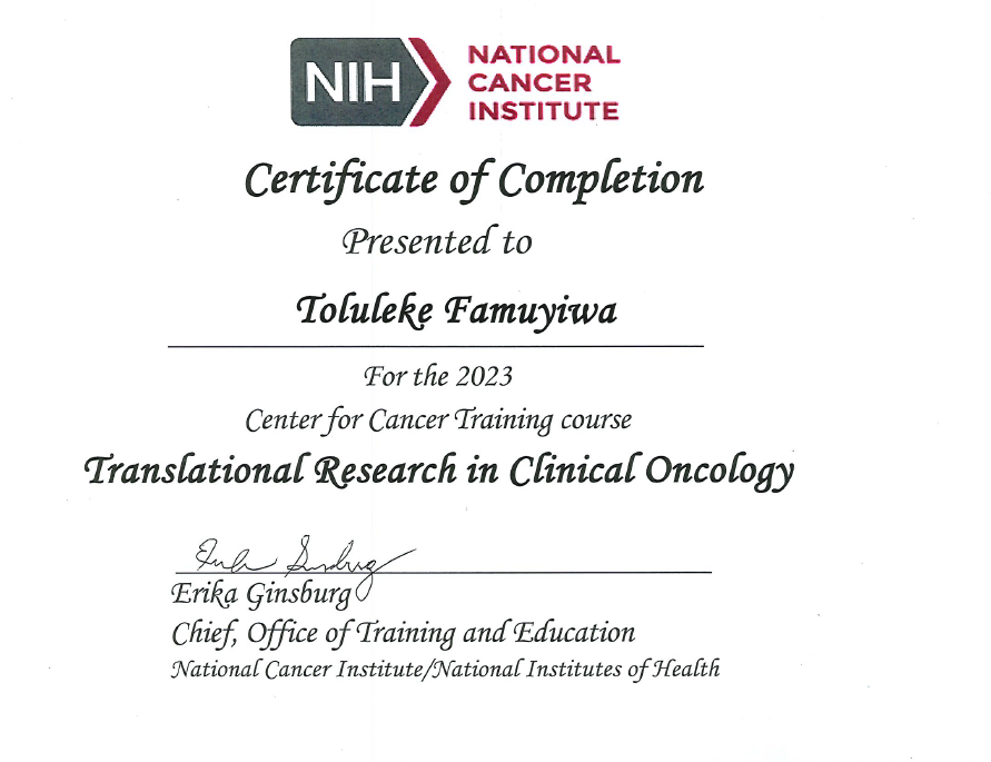 I am glad to successfully complete a 4-month class called Translational Research in Clinical Oncology (TRACO) at National Cancer Institute (NCI) Center for Cancer Training The National Institutes of Health. 

#medicalinformation #medicalaffairs #oncology #clinicaloncology