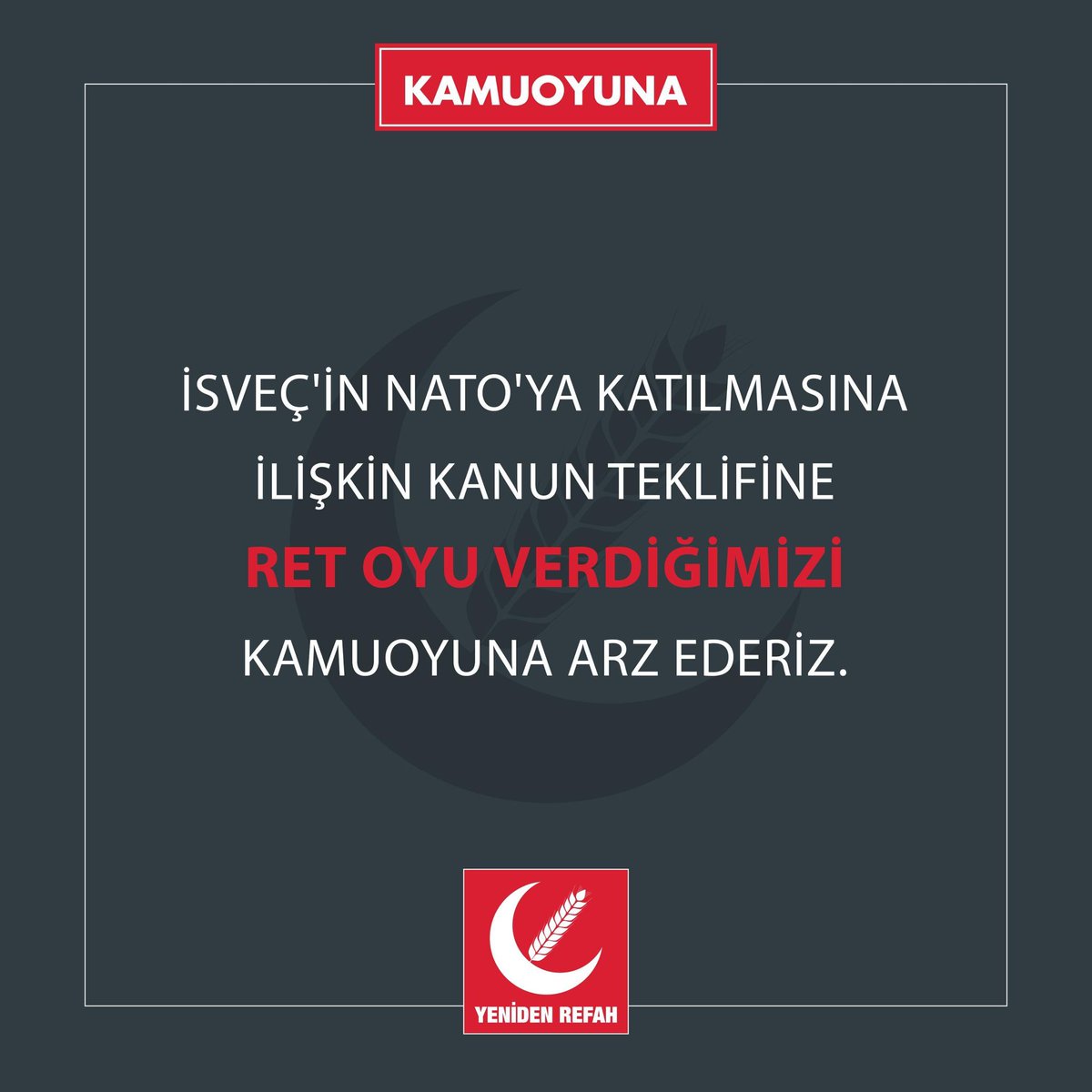 iskenderprlk's tweet photo. @ErbakanFatih @rprefahpartisi
Kur'an-ı Kerim Yakan, PKK yı Destekleyen İsveç'in NATO ya Girişine Şahsiyetli Dış Politikamız Gereği RED Oyu Verdik. https://t.co/nTiAe5x2Yz