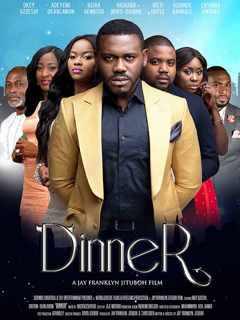 CinemaRare (@cinemararein) on Twitter photo Two old friends and their partners gather for a celebratory meal, where a fifth guest stirs up secrets that threaten to bring down both relationships.
Nigerian film #Dinner (2016) by <a href="/KingJFranklyn/">Jay Franklyn Jituboh</a>, now streaming on <a href="/NetflixIndia/">Netflix India</a>. Two old friends and their partners gather for a celebratory meal, where a fifth guest stirs up secrets that threaten to bring down both relationships.
Nigerian film #Dinner (2016) by <a href="/KingJFranklyn/">Jay Franklyn Jituboh</a>, now streaming on <a href="/NetflixIndia/">Netflix India</a>.