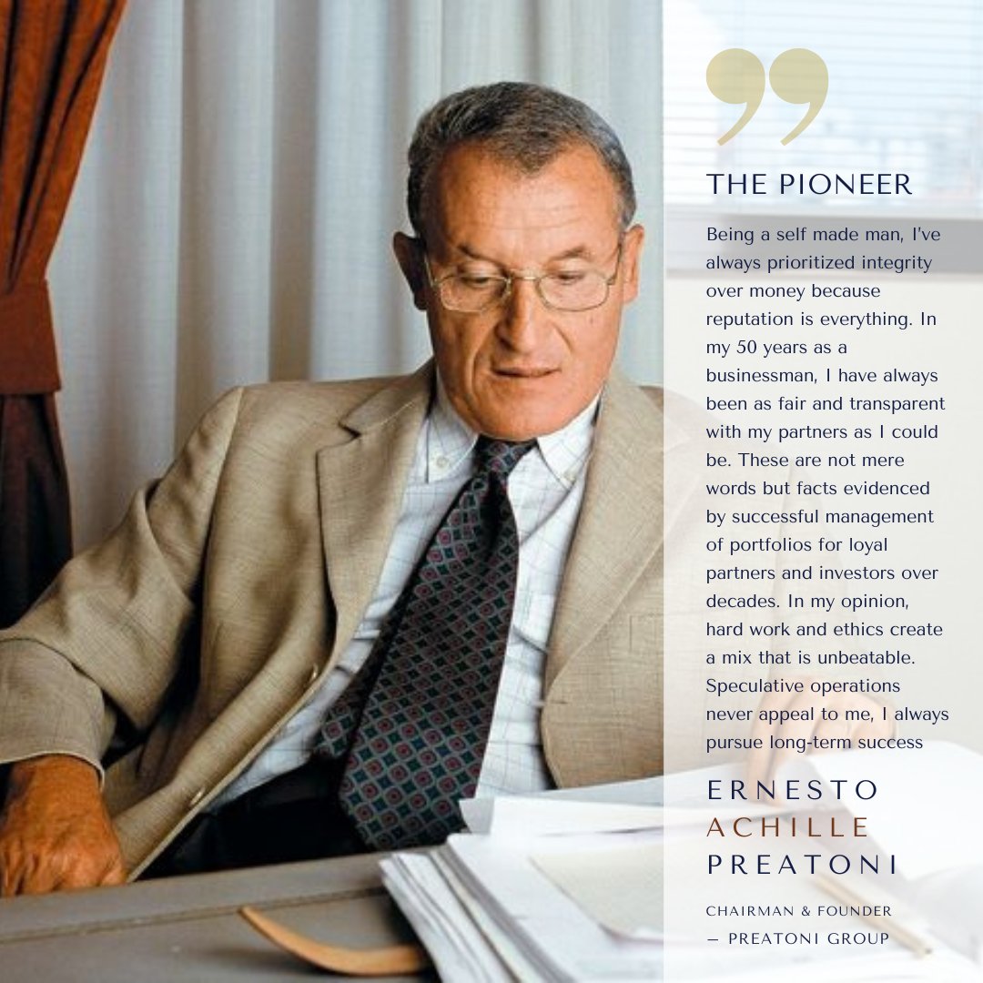 PreatoniGroup's tweet photo. "I’ve always prioritized integrity over money because reputation is everything" Ernesto Preatoni #PreatoniGroup
.
.
.
.
.
#PreatoniGroup #PreatoniProperties #RealitalianEstate #Founder #Empire #BuildingDreams #DubaiRealEstate #Dubai #Luxury #Invest https://t.co/9BgFyzM4Ea