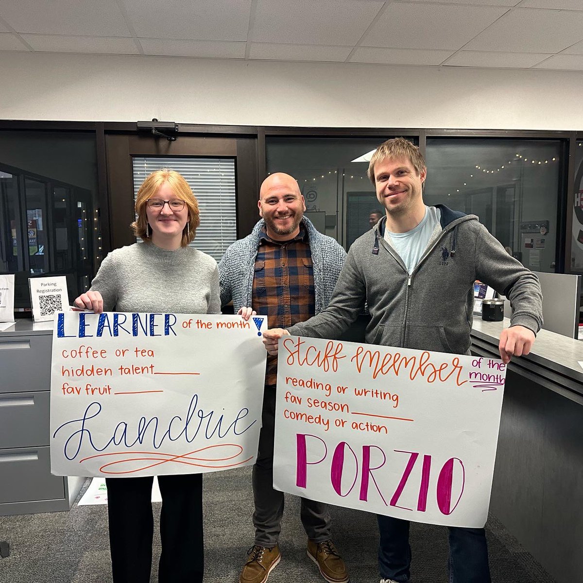 you know what time it is!! DECEMBER LEARNER AND STAFF MEMBER OF THE MONTH! congrats to olivia, landrie, and mr. porzio! thank you for everything you do for new tech! 🎉🎉🎉