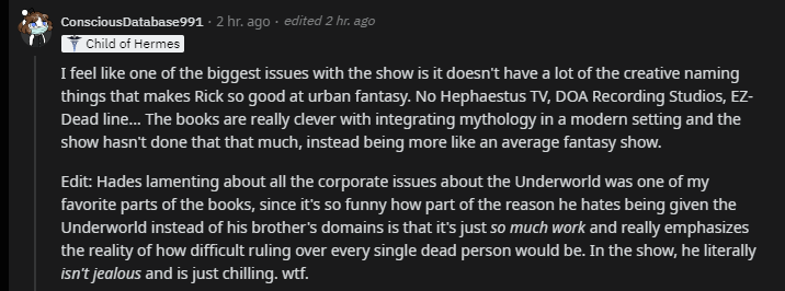 dontsnoop23's tweet photo. achei esse comentário do reddit bem onpoint

a série não tá sabendo usar a fantasia urbana, q sempre foi 1 dos pontos mais legais de PJO. passei a minha vida toda procurando sagas que utilizassem esse mesmo conceito. na série, nem a fantasia nem o urbano tão sendo usados direito https://t.co/THzmwaaQlq