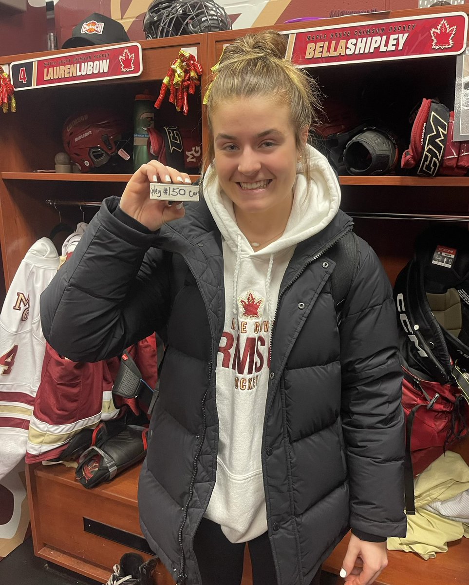 Congratulations <a href="/_bellashipley/">Bella Shipley</a> on your 150th Career Point!!!
#WellDeserved #NextGoalinsight #TEAM 
<a href="/MG_Girls_Hockey/">Crimson Girls Hockey Booster</a> <a href="/MGActivities/">Crimson Activities</a> <a href="/YouthHockeyHub/">YHH</a> <a href="/CCXSports/">CCX Sports</a>