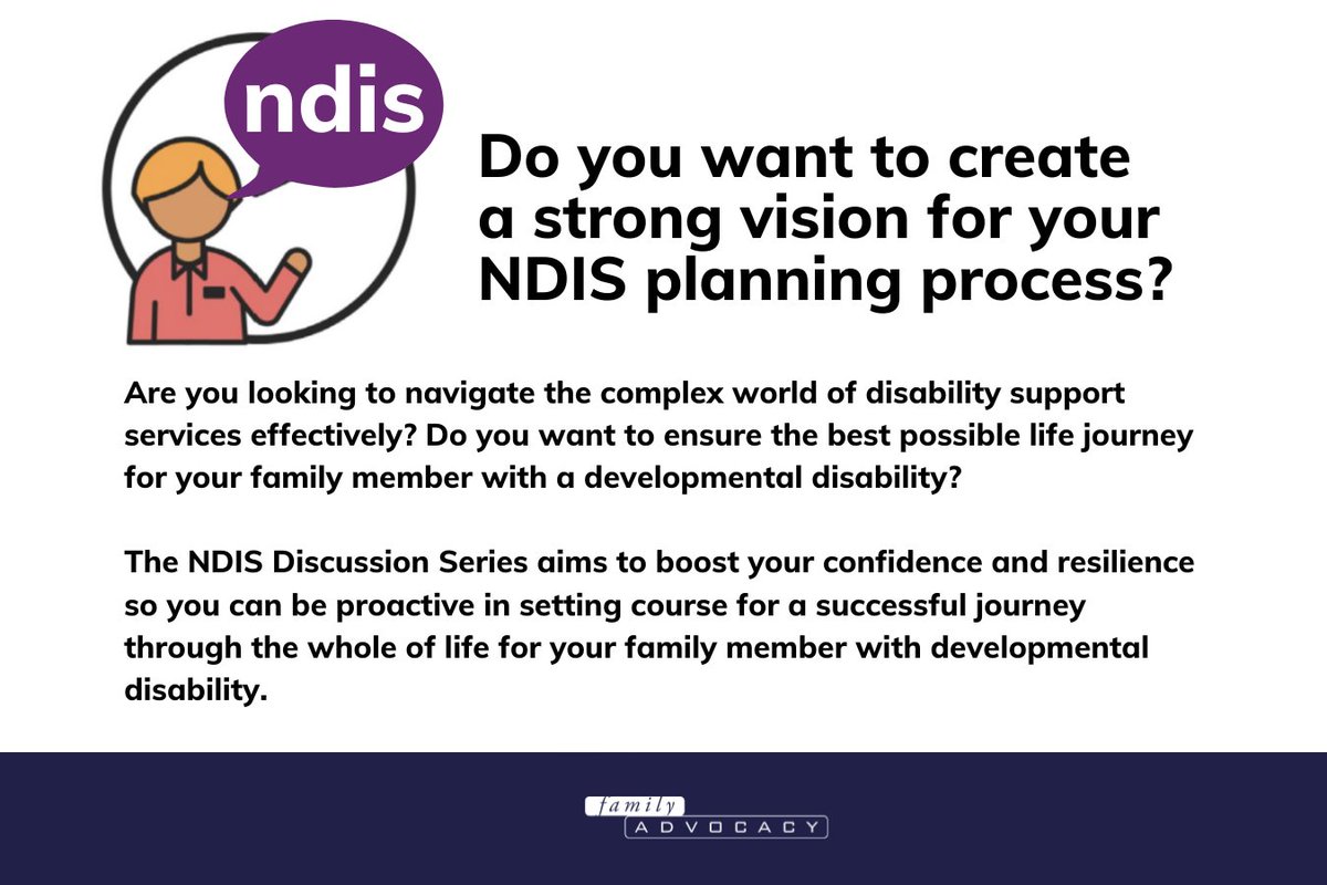 Do you want to navigate the complex world of #DisabilitySupportServices effectively? Or, to ensure the best possible life journey for your family member with a #DevelopmentalDisability? If so, come to our #NDIS Online Discussion Session. 

REGISTER: family-advocacy.com/events/