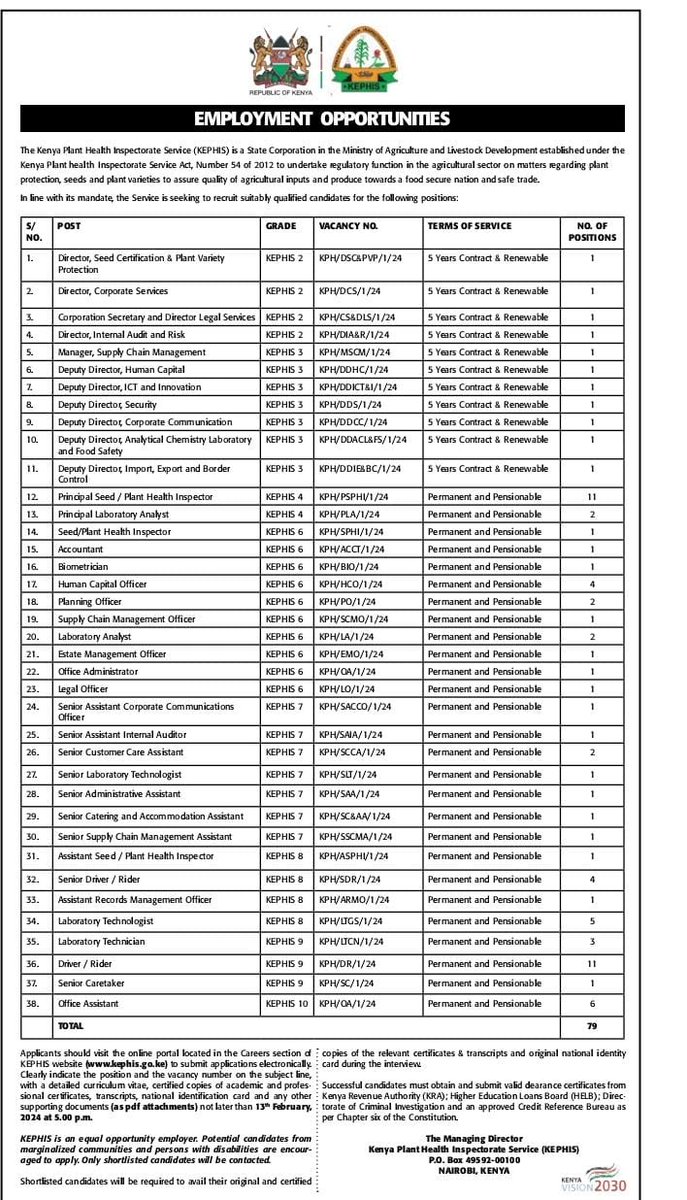 KephisKe's tweet photo. For those that have been inquiring about Employment Opportunities at KEPHIS, here they are. All the best! https://t.co/0HN4q6xXid