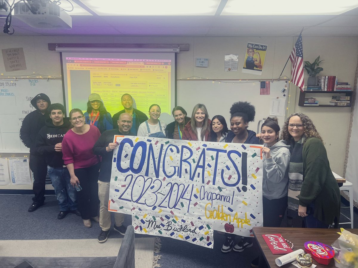 Congratulations Ms. Lauren Buckland <a href="/ChapCares/">Chaparral HS</a> for being recognized as the Golden Apple Award recipient at Chaparral High School. Thank you for making your classroom a fun and safe place for learning @GUHSDTweet