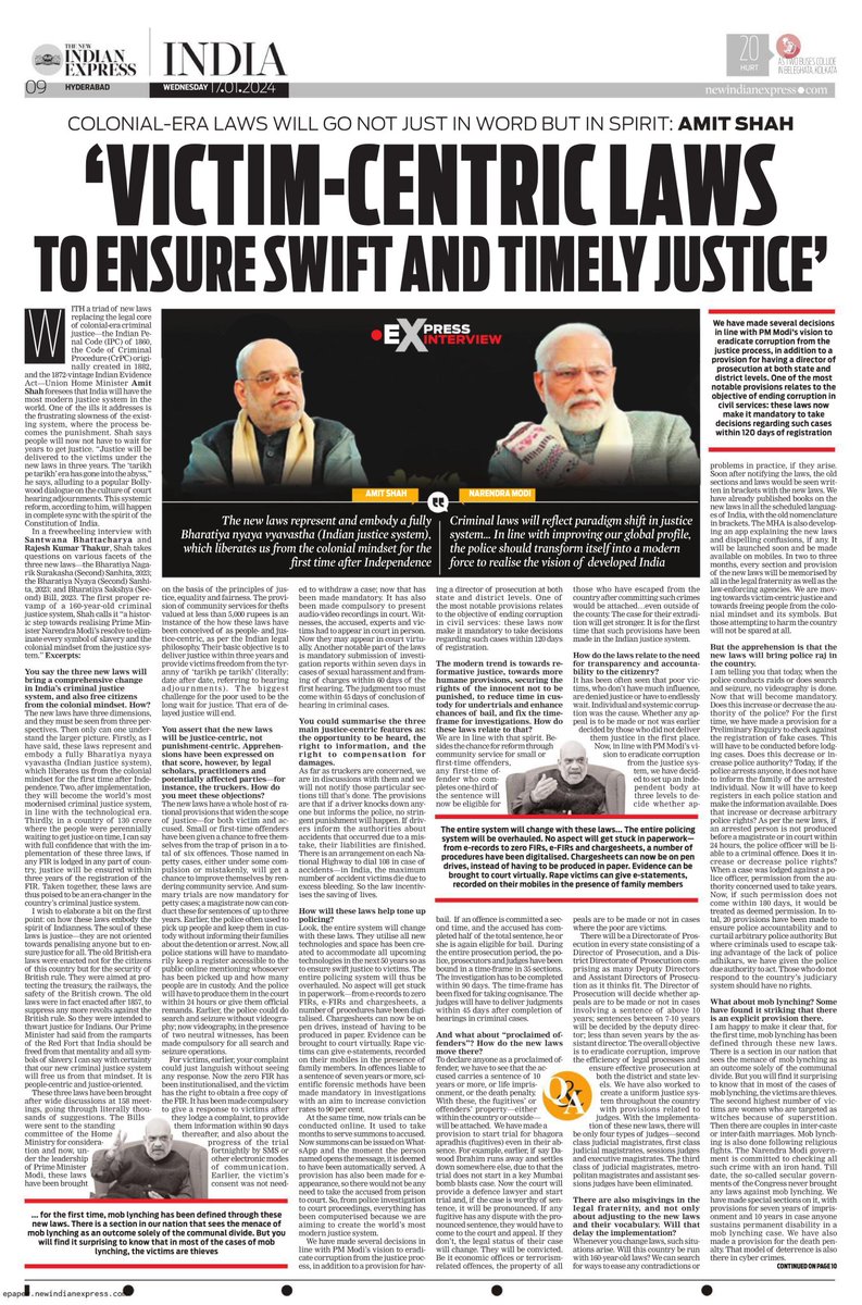 hajipurrajesh's tweet image. This recent interview with Home minister @AmitShah amply throws light on the new criminal justice laws...to ensure Swift and timely justice...to victims... done by our editor @santwana99 and me.. @NewIndianXpress