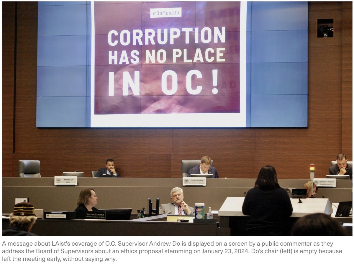 LOLOCGOP's tweet photo. Bravo to the person who got that message displayed during public comments at the BOS meeting today. And fantastic work by @nicholasgerda. Without his investigative reporting, Andrew Do would still be funneling our tax money to his daughter today. #DoMustGo https://t.co/dlQW7NDfBN https://t.co/kYm1Iel7nX