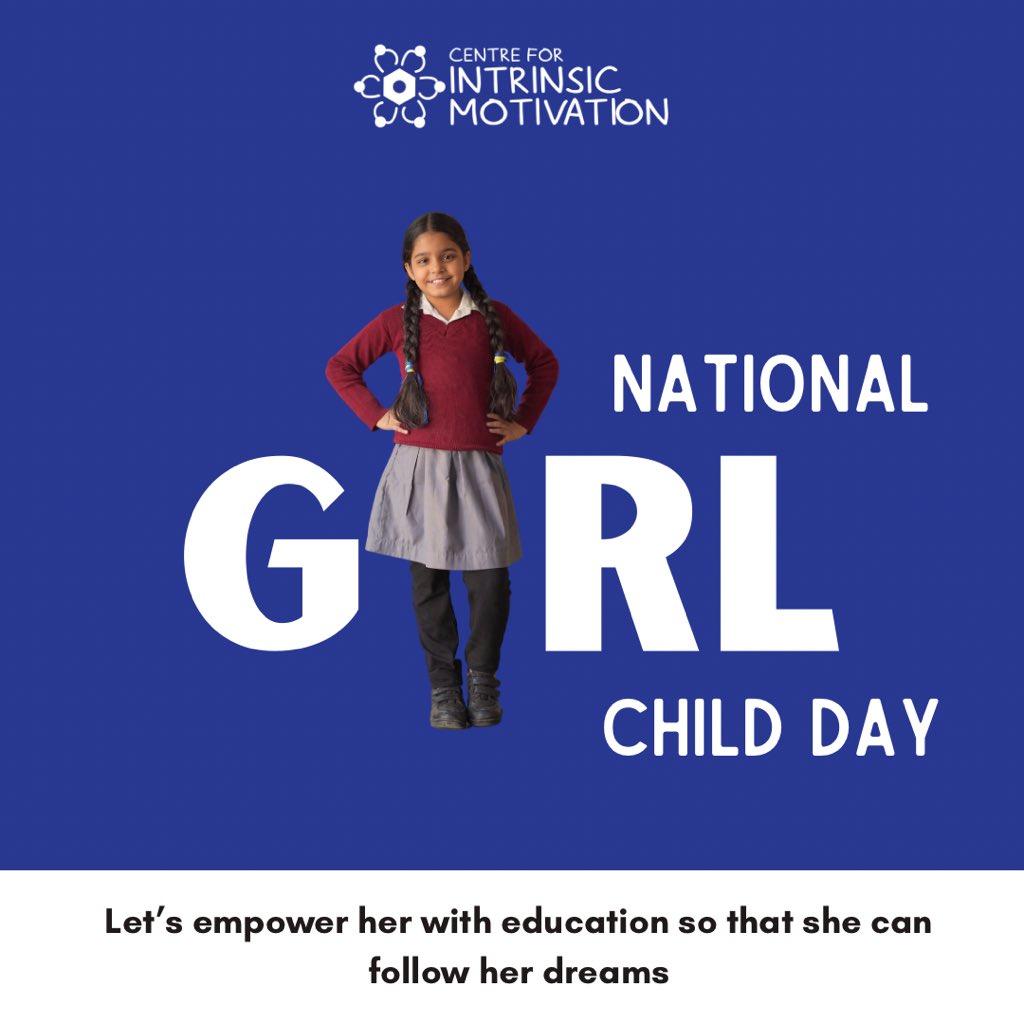 On this #NationalGirlChildDay, let’s celebrate her dreams, her curiosity, her passion for exploration so that she can write a new script for her. We need to inspire and uplift our girls to reach new heights! 

#centreforintrinsicMotivation #dayofthegirl #girlchildday #educateher