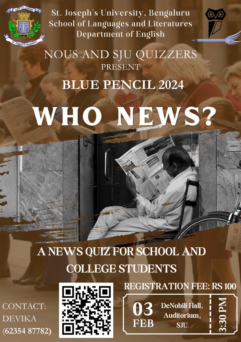 SjuNous's tweet photo. Like being a know-it-all? Then show us who’s who in the news!

Blue Pencil will open this year with Who News? our news and current affairs quiz in collaboration with @sjuquizzers.

Register now!💙🤍💙 https://t.co/OplyIq7Val