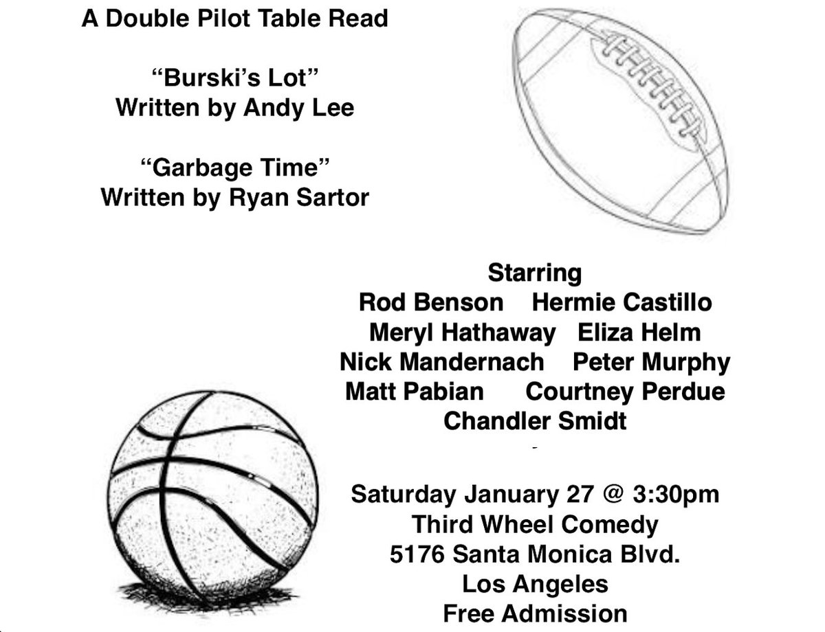 Doing a table read this Saturday with the hilarious @AndyLeeTweets! Amazing cast! I hope to see you there! @hermutation