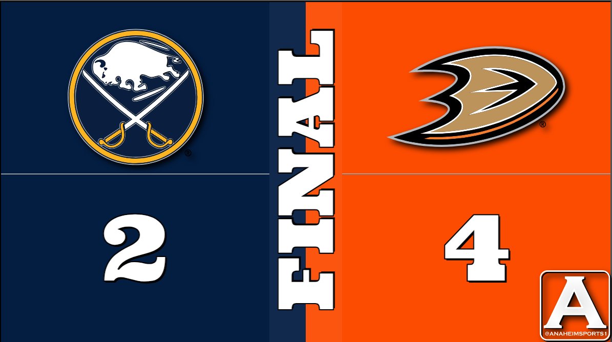 AnaheimSports1's tweet photo. Buffalo Sabres 2 - Anaheim Ducks 4 🏒✅
36 John Gibson 28/30 SOG SV 0.933%
Goals: Silfverberg (2) Carrick Henrique

Next: Thu 1/25/24 5P ANA/DAL American Airlines✈️
#BUFvsANA #LetsGoDucks #FlyTogether https://t.co/c9hEAr4ngk