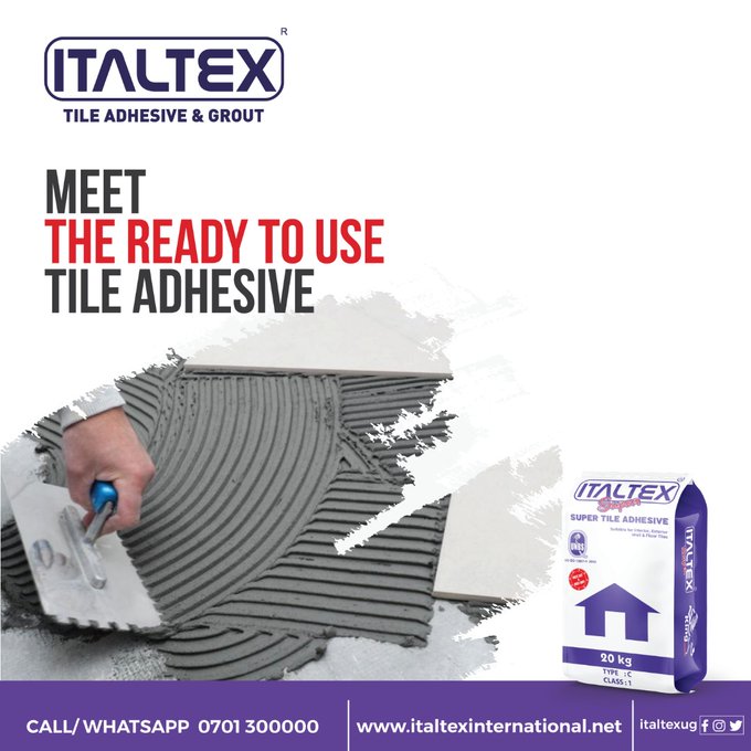 italtexug's tweet photo. Italtex Super is a ready mixed tile adhesive with a high strength cement base for fixing wall and floor  tiles both indoor and outside.

To purchase, call: +256 701 300000

#italtex #italtexsuper #tileadhesive #highstrength https://t.co/2Dg4Hvwzg5