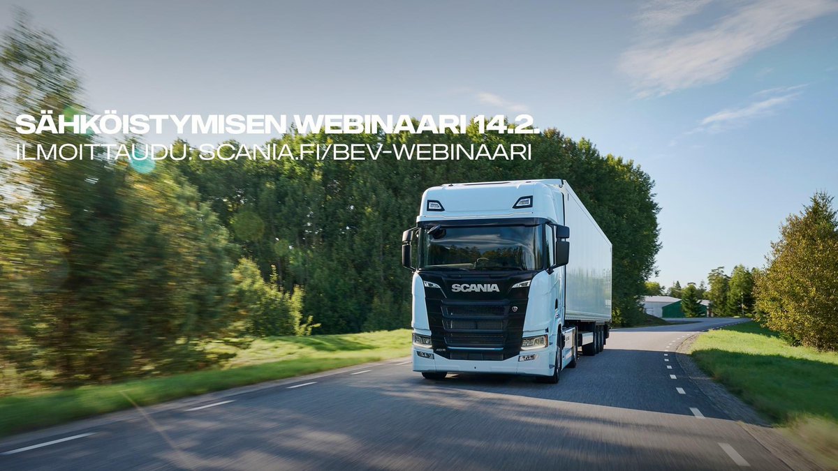 Tervetuloa sähköistymisen webinaariin 14.2.!

Aiheina mm.:
👉Sähkökuorma-auton hankinta 
👉Latauksen järjestäminen
👉Kysymyksiä ja vastauksia 

Puhujina tapahtumassa Scania Suomi Oy:n Mika Jukkara ja Michael Mannfors.

Ilmoittaudu maksuttomaan webinaariin: events.teams.microsoft.com/event/3e8c0554…