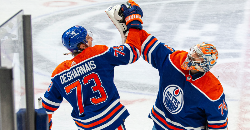 EdmontonOilers's tweet photo. "It's just something that we love to do. We're incredible friends &amp; we love to celebrate the wins when we can."

Desharnais &amp; Skinner's post-win ritual dates back to the start of their professional careers with the @ECHL's Wichita Thunder.

 📰 https://t.co/RrCqLWwFsN