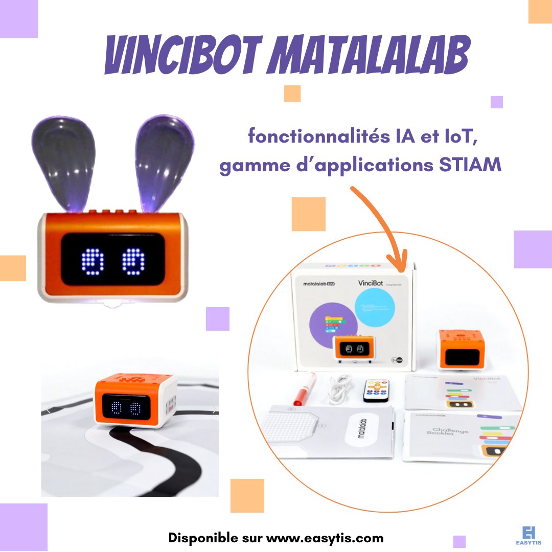🚀 Nouveau : VinciBot Matalalab! VinciBot Coding Robot Set est un outil d'apprentissage qui propose des fonctionnalités diverses et riches. 🌐✨ Disponible sur easytis.com/fr/ #VinciBot #InnovationÉducative #IAetIoT #STIAM #MATALALAB