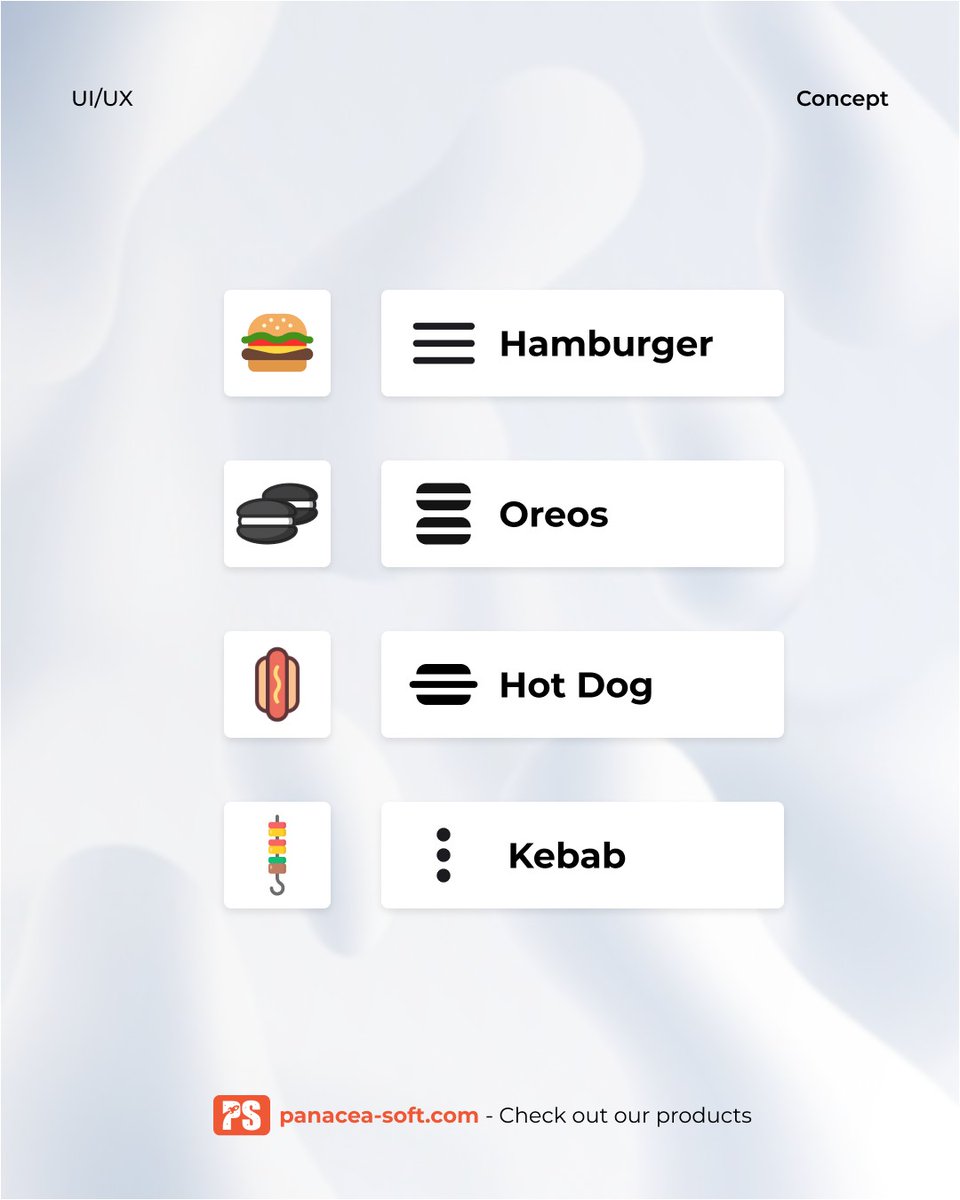PanaceaTeam's tweet photo. Explore UI design with diverse menu icons—hamburger, kebab, dots, and more. Elevate user experience with intuitive and visually appealing navigation.

#UIUXFeast #figma #uiux #menus #designers #ui #uxdesign https://t.co/ix49zBJzoo