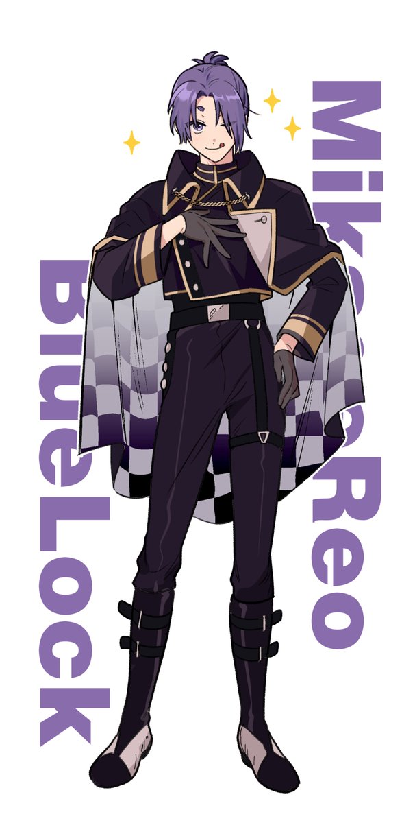 1boy male focus purple hair gloves purple eyes solo full body  illustration images