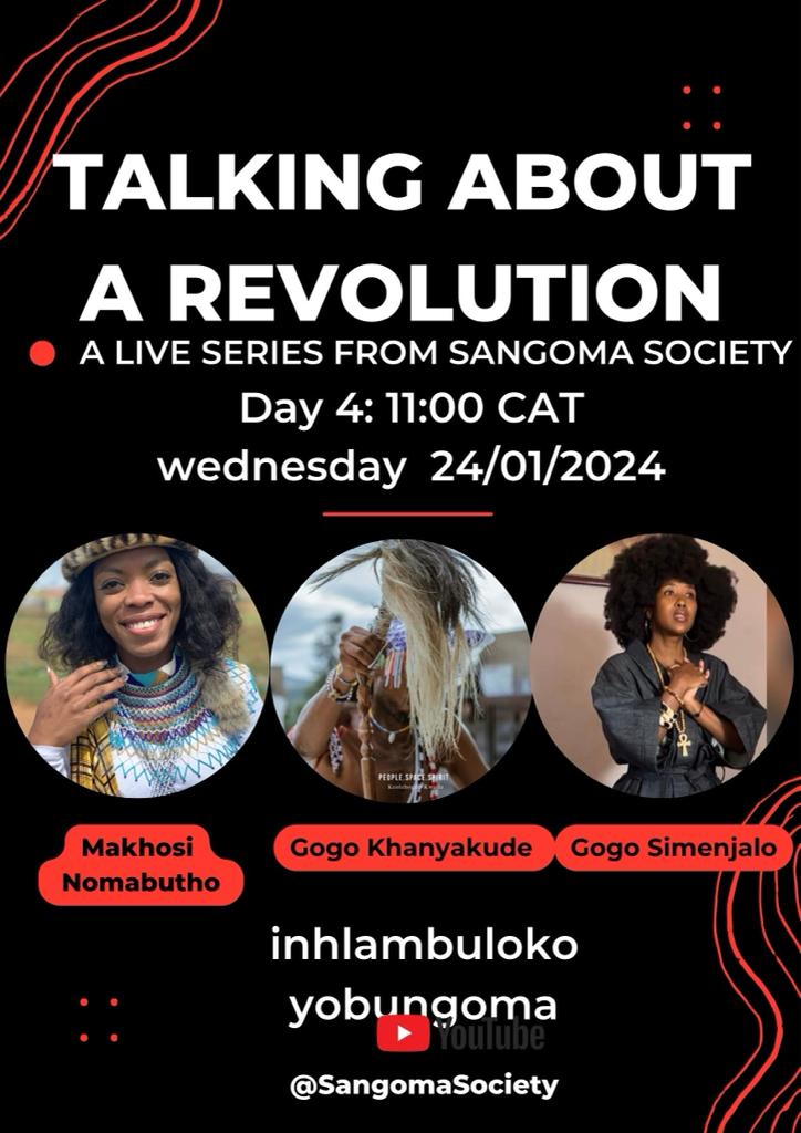 Makhosi. Join us today at 11am for inhlambuluko yabangoma with Gogo Simenjalo and Gogo Khanyakude. It's Day 4 of our 'Talking about a Revolution' live series 👏🏾

youtube.com/live/mPib_GdFA…